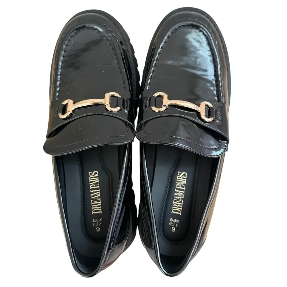 Dream Pairs Chunky Platform Slip On Loafers Black Patent Size 9